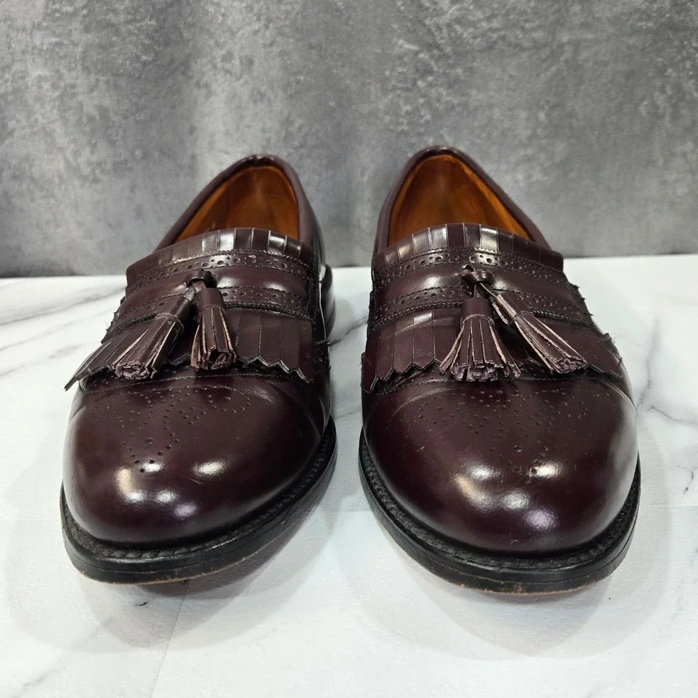 Allen Edmonds Bridgeton Mens 10.5 C Burgundy Leather Tassel Kiltie Loafers Dress